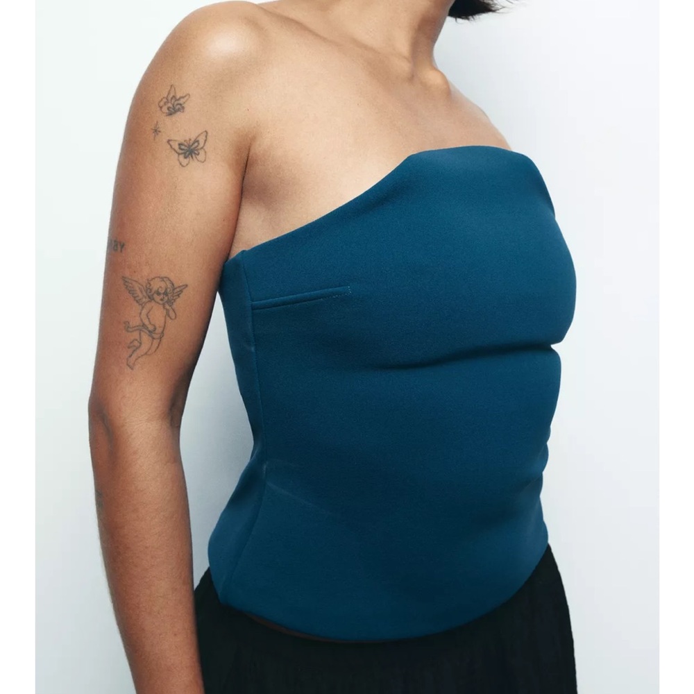 Zara NWT teal blue arched strapless tube top - Picture 4 of 10
